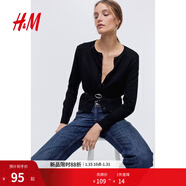 H&M女裝毛針織衫春季慵懶風(fēng)休閑打底衫短款開(kāi)衫薄款外套0579541 黑色001 M 165/96