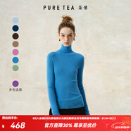 茶·愫【明星同款】puretea茶愫高領(lǐng)針織衫女堆堆袖打底毛衣秋季新款 湖藍（高領(lǐng)） S
