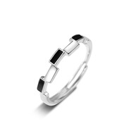 黑白格子純銀925情侶戒指女男時(shí)尚百搭款鋯石素圈ins風(fēng)格紋 男款