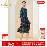 喬萬(wàn)尼商場(chǎng)同款新款真絲連衣裙系帶拼接設計感優(yōu)雅 熱帶花卉圖案 L