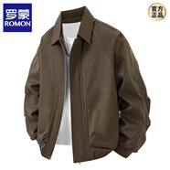 羅蒙（ROMON）防潑水翻領(lǐng)工裝外套男士春季2026款潮流寬松休閑衣服百搭痞帥夾克 綠棕色 2XL