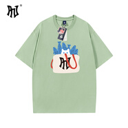 PNJ新款夏季韓版潮牌寬松百搭休閑短袖T恤卡通可愛(ài)貓咪印花男女款 綠色 3XL