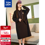 唐獅（TonLion）2023【迪士尼愛(ài)麗絲聯(lián)名】黑色連衣裙女連帽長(cháng)款衛衣裙 黑色 L 