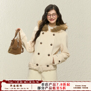 ELEVEN SLEEP秋冬毛領(lǐng)毛呢子大衣韓系通勤百搭棕色短款羊毛外套上衣女 白色 S