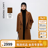 朗姿騏驥紅【王楚然同款】純羊毛通勤大衣修身毛呢外套冬季新款 日暮熔金咖色 M