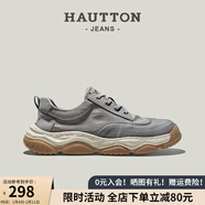 皓頓（HAUT TON）鞋子男復古帆布鞋男款2025夏季厚底輕便布鞋男士透氣休閑鞋 灰色 41 -適合運動(dòng)鞋42碼