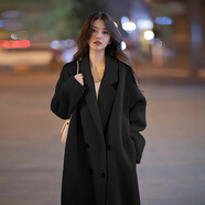 GARNUO毛呢外套女燕麥色小個(gè)子秋冬新款高級感赫本風(fēng)中長(cháng)款加厚呢子大衣 黑色 【常規內里】 L 【116-130斤】