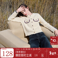 三彩2024秋款香風(fēng)針織衫亮絲毛衣開(kāi)衫圓領(lǐng)小衫短款優(yōu)雅女 奶白色 M 160/84A