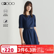 G2000【肌理感】女裝2025春秋商場(chǎng)同款舒適彈性腰帶五分袖連衣裙【G2】 提花-深靛藍A字型36寸 S /34