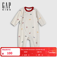 蓋璞Gap嬰兒秋季純棉滿(mǎn)印圓領(lǐng)長(cháng)袖連體衣兒童裝哈衣爬服645623 象牙白 80cm (9-18月) 亞洲尺碼