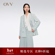 OVV春夏熱賣(mài)女裝經(jīng)典雙排扣平駁領(lǐng)醋酸仿麻西服外套 薄荷綠（凈色）07 M