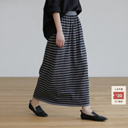 旅途原品 半身裙休閑裙直筒裙女裝半裙四季經(jīng)典條紋高腰垂感顯瘦復古寬松 灰黑條紋 M