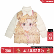LALABOBO加厚保暖羽絨服女可愛(ài)歐若拉印花蝴蝶結寬松百搭休閑外套 時(shí)尚潮 米色（歐若拉） M