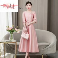 皮爾卡丹（pierre cardin）年輕2025春夏新款媽m媽婚宴連衣裙女禮服平時(shí)可穿 粉紅色今年流行的輕奢品牌 L 建議90-105斤