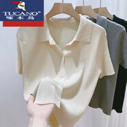 啄木鳥(niǎo)（TUCANO）高品質(zhì)polo翻領(lǐng)短袖針織開(kāi)衫女夏季2025新款氣質(zhì)薄款韓系短毛衣 杏色 XL 【建議120-130斤以?xún)取?
                                         title=