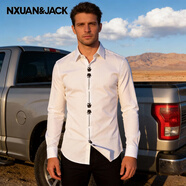 南玄杰克（NXUAN·JACK）高端刺繡襯衫男長(cháng)袖男裝袖口休閑襯衣門(mén)襟玫瑰花立體繡花男士上衣 XG-白色 常規 3XL (46)