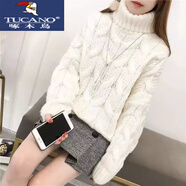 啄木鳥(niǎo)（TUCANO）復古粗毛線(xiàn)高領(lǐng)毛衣女短款秋冬寬松上衣蝙蝠袖外套加厚套頭針織衫 白色- 衣長(cháng)60左右 加厚 S 85-95