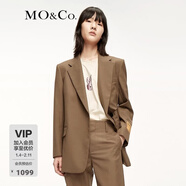 MO&Co.西裝學(xué)院風(fēng)泰迪熊織嘜綿羊毛精紡中性墊肩廓形外套摩安珂 淺咖色 XS