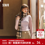 森馬（Semir）長(cháng)袖t恤女短款半高領(lǐng)薄絨輕暖打底衫2024冬新款純色修身抓絨內搭 橡皮粉61214 L