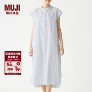 MUJI MUJI 女式 棉混彈力 法國袖連衣裙 BCL14A0S 深海軍藍X條紋 L