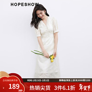 紅袖高端精致連衣裙夏季2024新款女裝 刺繡收腰V領(lǐng)顯瘦風(fēng)情萬(wàn)種的裙子 米白004 L