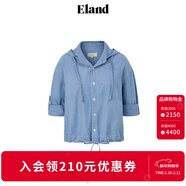 ELAND衣戀短外套女復古風(fēng)下擺系帶設計連帽牛仔夾克2025秋季新款 淺牛仔色(56)L/Indigo S 160