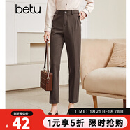 betu百圖女裝氣質(zhì)通勤款中高腰彈力毛呢休閑煙管顯瘦直筒西褲2110T52 咖啡色 M