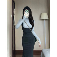 小紅書(shū)春季新款針織連衣裙純欲辣妹兩件套裝打底內搭魚(yú)尾包臀 灰色打底衫+背帶裙 均碼 S