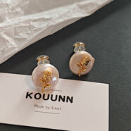 KOUUNN香檳金玫瑰花天然巴洛克珍珠耳釘2024年新款中古耳飾女 玫瑰花耳釘