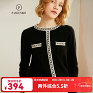 帕什 羊絨衫女100%山羊絨秋冬小香風(fēng)金絲編織拼色圓領(lǐng)針織毛衣女PS-32 黑色 XL