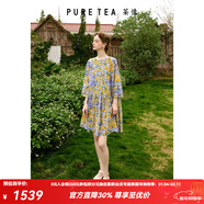 茶·愫【度假出游】puretea茶愫絲棉印花連衣裙女碎花娃娃裙2025夏新款 煙紫（第二批） L