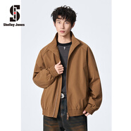 Shelley Jones美式高街夾克男士外套春秋季新款ins寬松潮流純色休閑上衣服男裝 棕色 M [建議90-110斤]