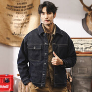 潮與共（Chaoyugong）美式復古秋季牛仔外套男2025新款潮牌經(jīng)典阿美咔嘰春秋工裝夾克男 深藍 【活性染不易掉色】 L 適合125-145斤