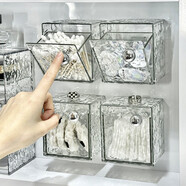 三棲虎衛生間鏡柜里收納盒化妝棉洗臉巾整理盒壁掛透明棉簽盒口紅置物架 透灰4個(gè)無(wú)痕背膠牢固不掉