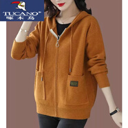 啄木鳥(niǎo)（TUCANO）連帽開(kāi)衫外套女2025春秋新款韓版時(shí)尚外搭拉鏈毛衣帶帽針織羊毛衫 黃色 XL 建議120-130斤左右