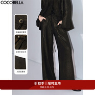 COCOBELLA奢感黑金高腰打褶西褲御姐風(fēng)直筒褲附腰帶PA3013B 黑金 L