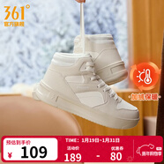 361°板鞋女鞋秋冬季新款青禾百搭小白鞋革面加絨保暖休閑運動(dòng)鞋子女 羽毛白/西米色【高幫加絨】 加絨款，可拍大一碼 38