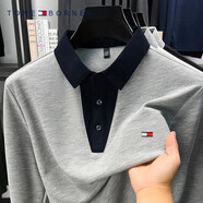 TOME BORNEK美國湯米春秋新款男士翻領(lǐng)長(cháng)袖T恤商務(wù)寬松休閑襯衫領(lǐng)上衣 9622XH-灰色 M 16595-115斤穿