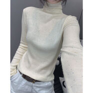 秋冬款氣質(zhì)簡(jiǎn)約針織衫長(cháng)袖女歐洲站燙鉆修身內搭毛衣打底高領(lǐng)上衣 米白色 S S