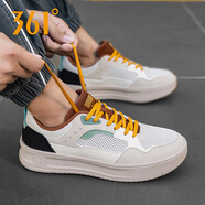 361°男鞋板鞋2026春季新款網(wǎng)面透氣舒適滑板鞋時(shí)尚百搭運動(dòng)休閑鞋子男 羽毛白/紅泥棕 39