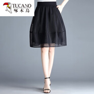 啄木鳥(niǎo)（TUCANO）花苞裙網(wǎng)紗半身裙女春秋短裙夏高腰百褶裙燈籠裙打底裙子2026新款 黑色 (歐根紗)8834 L