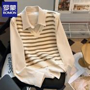羅蒙（ROMON）圓領(lǐng)針織衫女裝2026秋季新款小香風(fēng)加厚毛衣女打底衫紅色上衣女 杏色H款 均碼 建議80-140斤