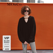 MO&Co.羊毛針織衫紅色毛衣女寬松鏈條學(xué)院風(fēng)羊毛針織開(kāi)衫高級感新年紅 黑色-第1批 S 160