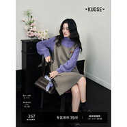 闊色粉色無(wú)袖圓領(lǐng)背心裙短裙女2025秋冬季新款外搭毛呢連衣裙子 灰綠色 S