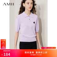 AMII女裝2025夏季新款POLO領(lǐng)公主袖法式刺繡針織衫桃心繡花 粉紫 M 160/84A