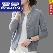 羅蒙（ROMON）25早春秋新款羊毛開(kāi)衫女短款外搭針織衫寬松外穿氣質(zhì)媽媽毛衣外套 中灰 【不易起球】 3XL 140-155斤