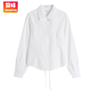 賞峰學(xué)院風(fēng)白色襯衫女jk制服長(cháng)袖襯衣綁帶收腰顯瘦設計感小眾上衣百搭 白色長(cháng)袖【細腰帶】無(wú)領(lǐng)帶 S 建議70-95斤