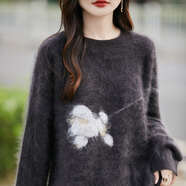 中國風(fēng)青花瓷提花V領(lǐng)拉絨羊絨衫女長(cháng)袖軟糯毛衣大碼羊毛針織上衣 褐咖色 YZRJT-5125 均碼