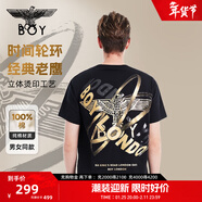 BOY LONDON【時(shí)光輪環(huán)】短袖情侶款春夏老鷹光環(huán)黑色T恤N01902 黑色 XS
