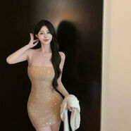 時(shí)尚感重工水鉆吊帶洋裝女裝夏季修身御姐生日宴會(huì )小禮服女 短裙 S S